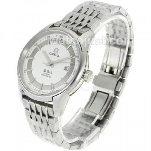 Cheap UK Sale Omega De Ville Automatic Replica Watches With White Dials For Men