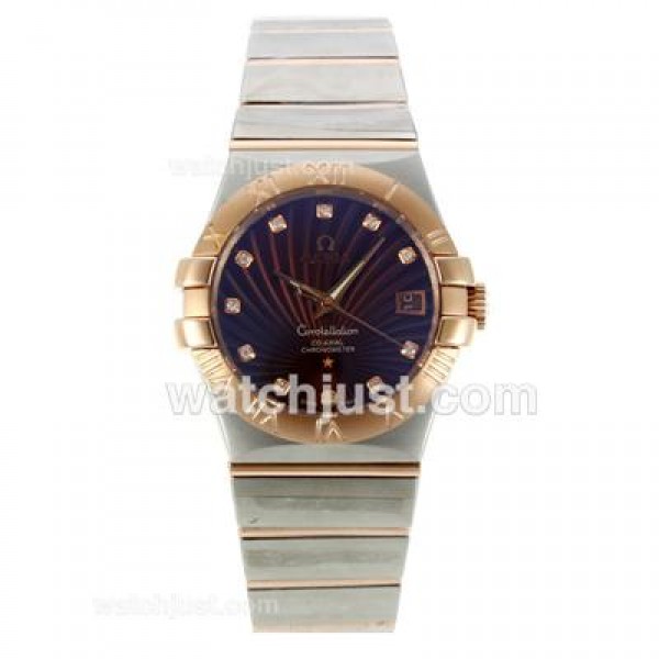 Best UK Omega Constellation Automatic Fake Watch With Brown Mother-of-pearl Dial For Women