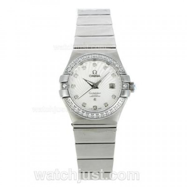 Perfect UK Omega Constellation Automatic Replica Watches With White Dials For Women
