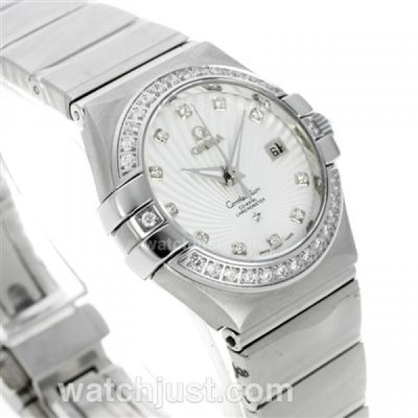 Perfect UK Omega Constellation Automatic Replica Watches With White Dials For Women