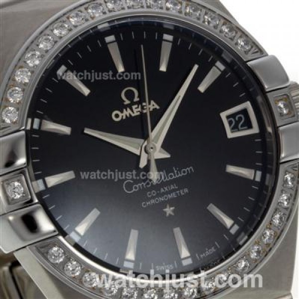 Cheap UK Omega Constellation Automatic Fake Watches With Black Dials For Men