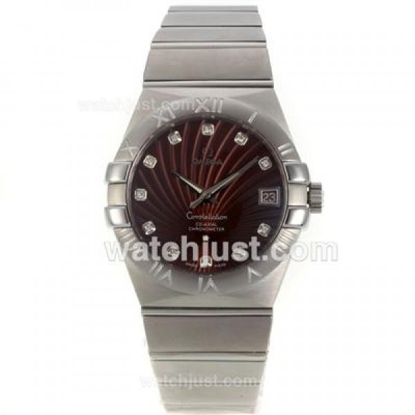 Best UK Sale Omega Constellation Automatic Replica Watches With Brown Dials For Men