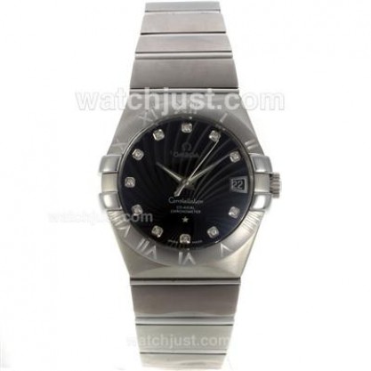 Cheap UK Sale Omega Constellation Automatic Replica Watches With Black Dials For Men