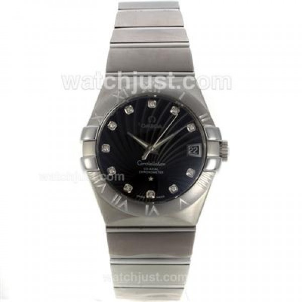 Cheap UK Sale Omega Constellation Automatic Replica Watches With Black Dials For Men