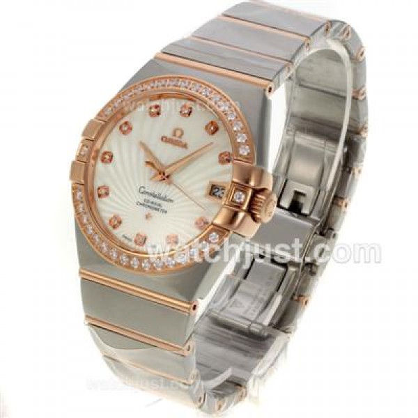 Perfect UK Omega Constellation Automatic Replica Watches With White Dials For Women