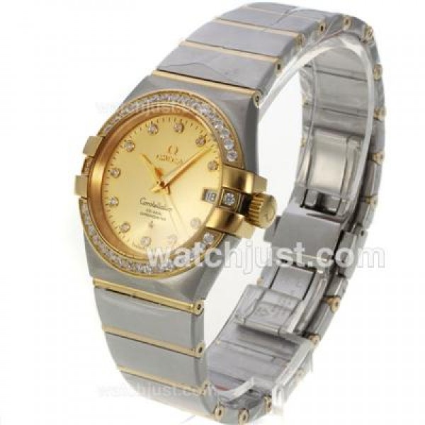 Perfect UK Omega Constellation Automatic Replica Watches With Champagne Dials For Women