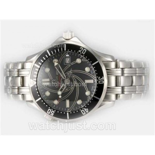 Cheap UK Sale Omega Seamaster Automatic Fake Watches With Black Dials For Men