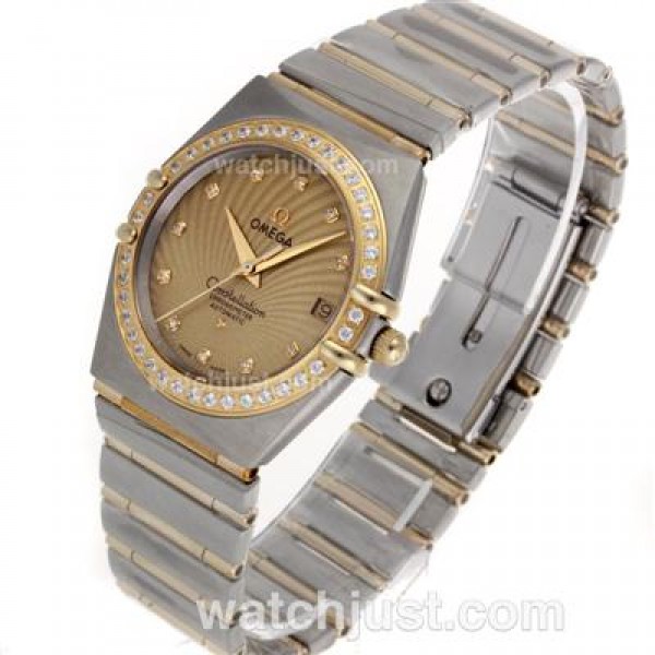 Best UK Omega Constellation Automatic Fake Watch With Champagne Dial For Women