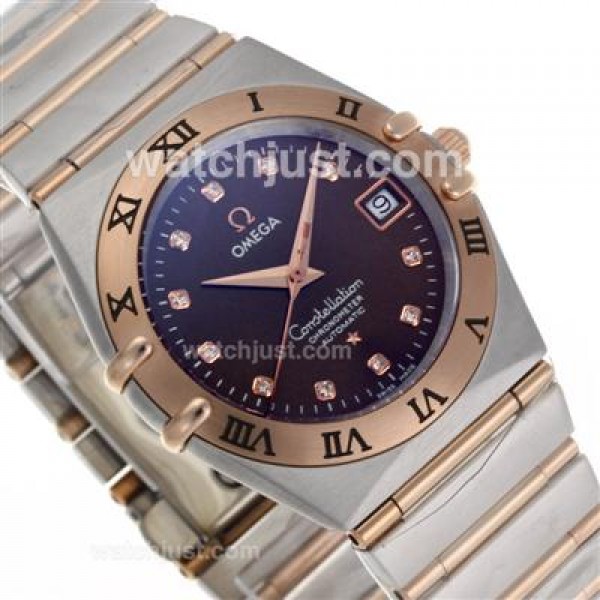 Best UK Omega Constellation Automatic Fake Watch With Brown Dial For Women