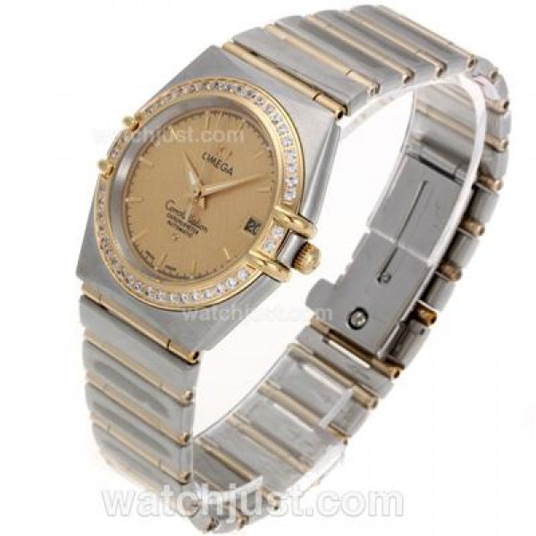 Best UK Omega Constellation Automatic Fake Watches With Champagne Dials For Women