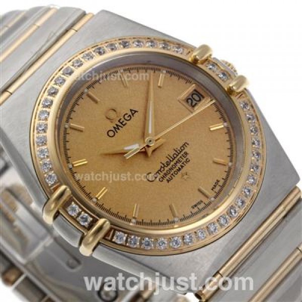 Best UK Omega Constellation Automatic Fake Watches With Champagne Dials For Women