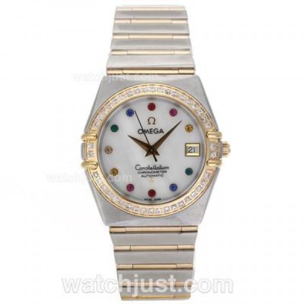 Perfect UK Omega Constellation Automatic Replica Watches With White Dials For Women