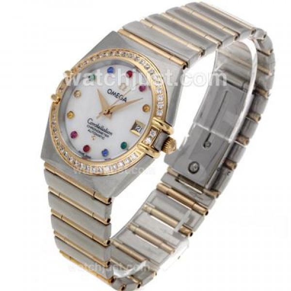 Perfect UK Omega Constellation Automatic Replica Watches With White Dials For Women