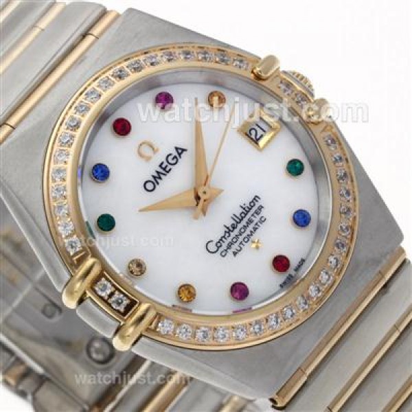 Perfect UK Omega Constellation Automatic Replica Watches With White Dials For Women