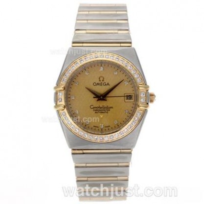 AAA Cheap UK Omega Constellation Automatic Replica Watches With Champagne Dials For Women