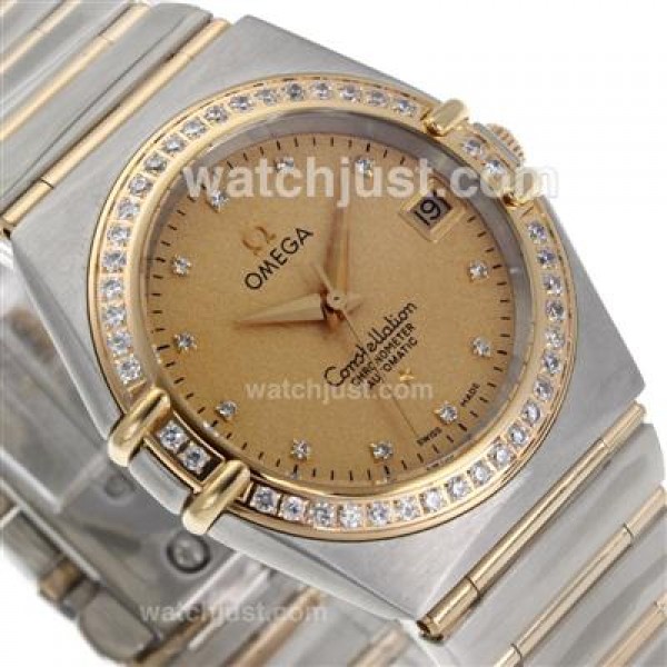 AAA Cheap UK Omega Constellation Automatic Replica Watches With Champagne Dials For Women