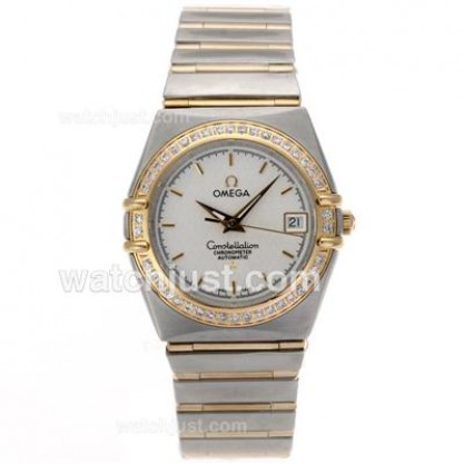 Perfect UK Omega Constellation Automatic Replica Watches With White Dials For Women